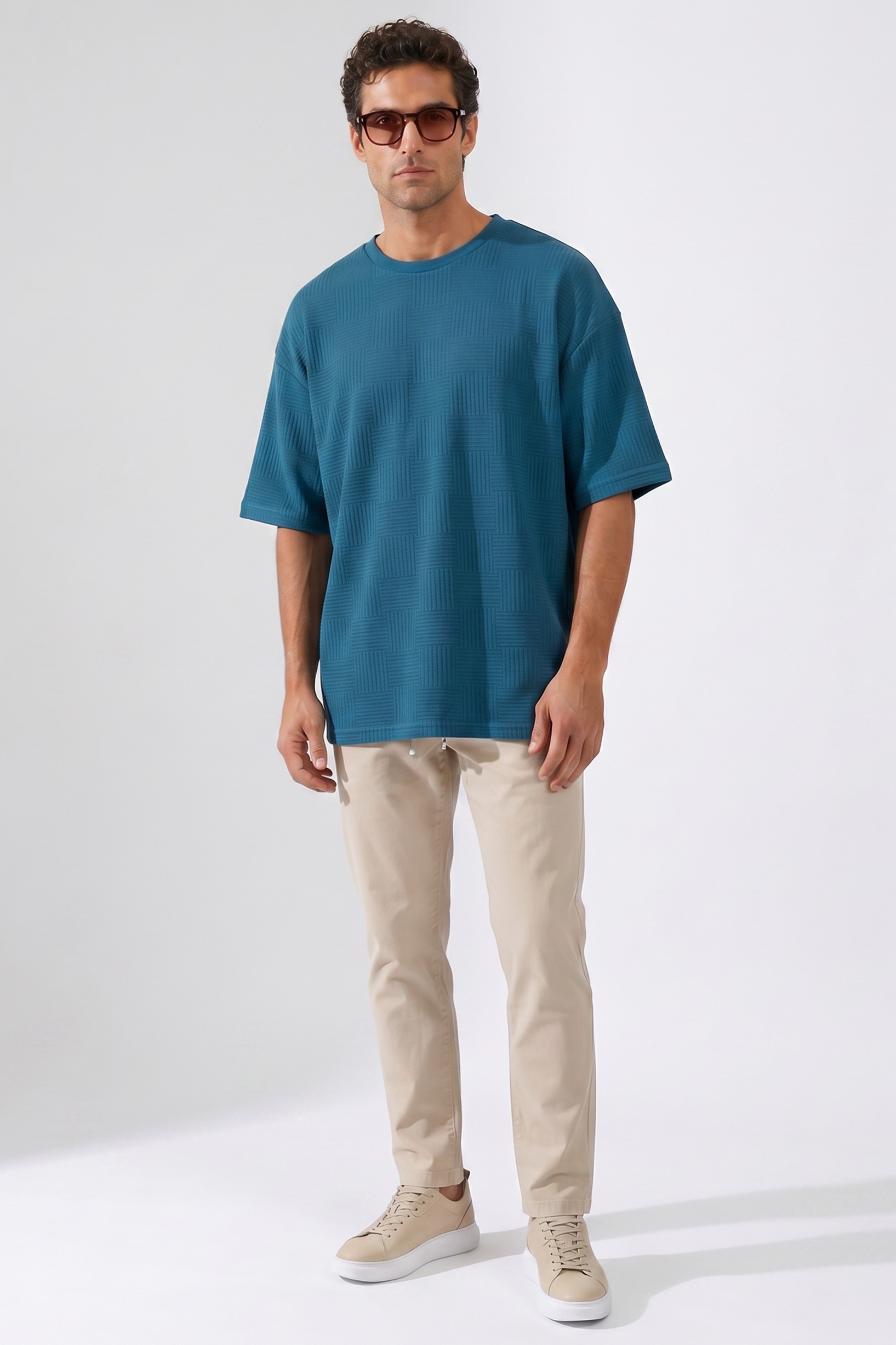 Tricou oversize albastru uni 3