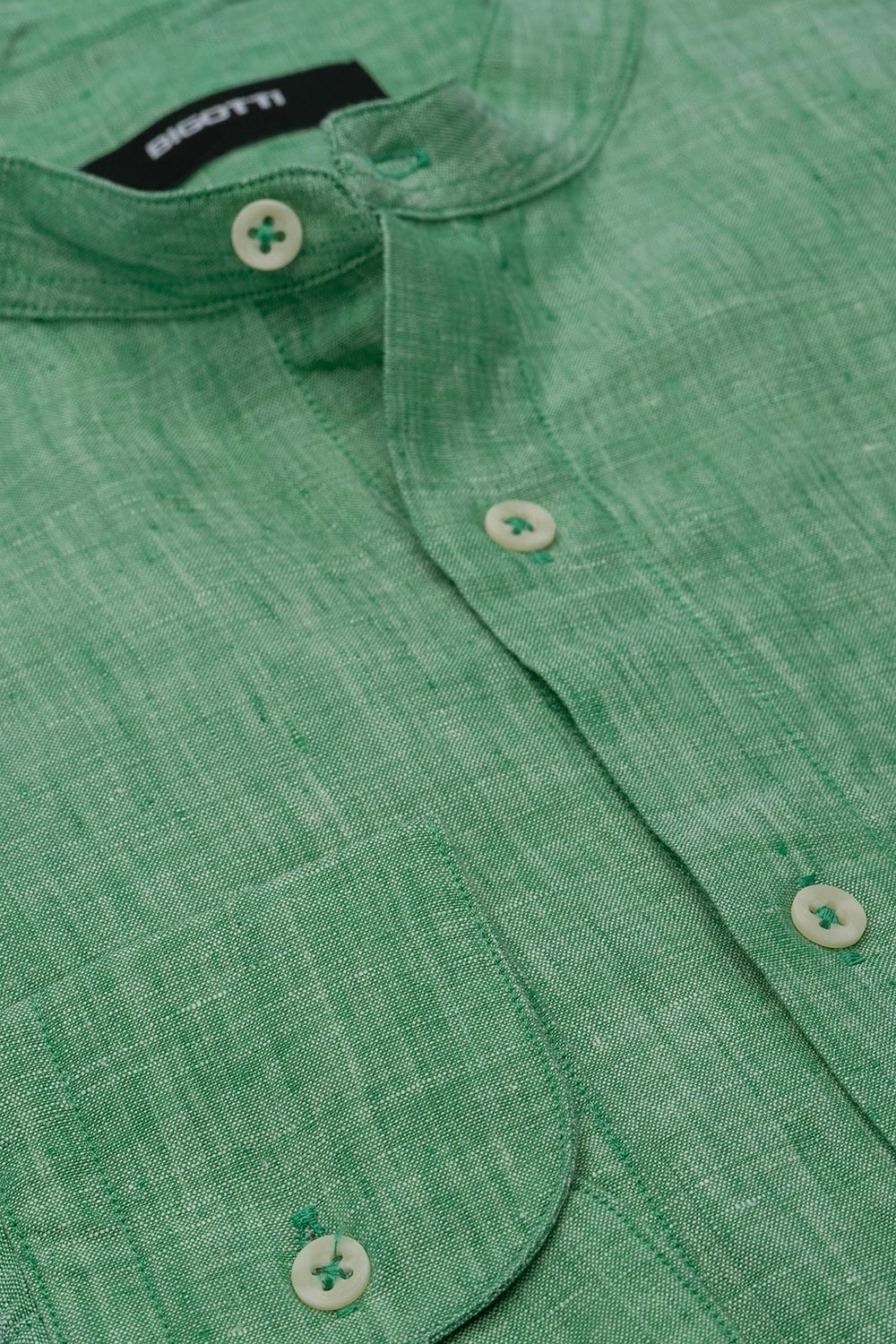 Camasa din in slim verde guler tunica 1