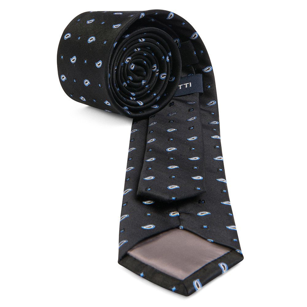 Cravata matase tesuta neagra print paisley 3