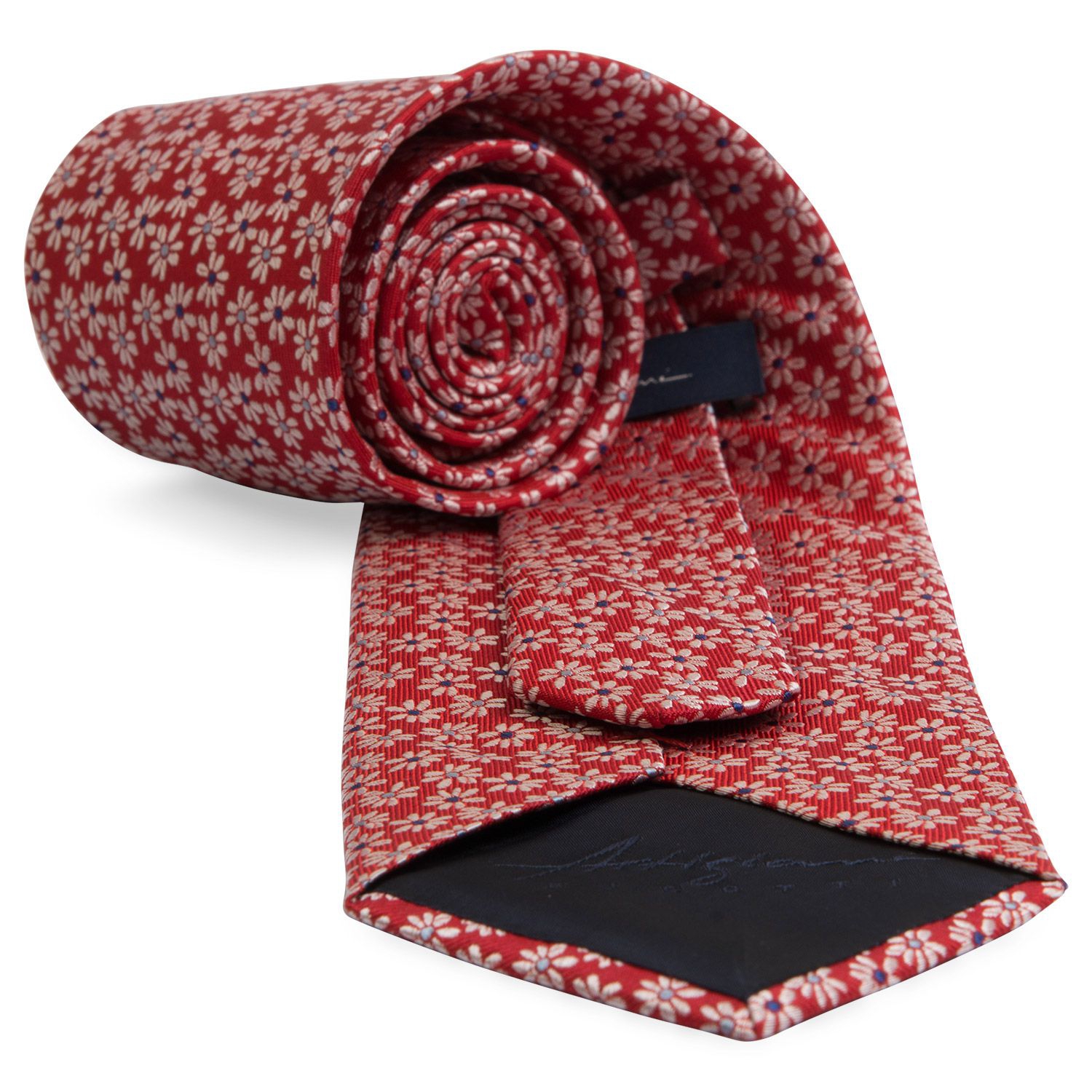 Cravata matase tesuta rosie imprimeu floral 3