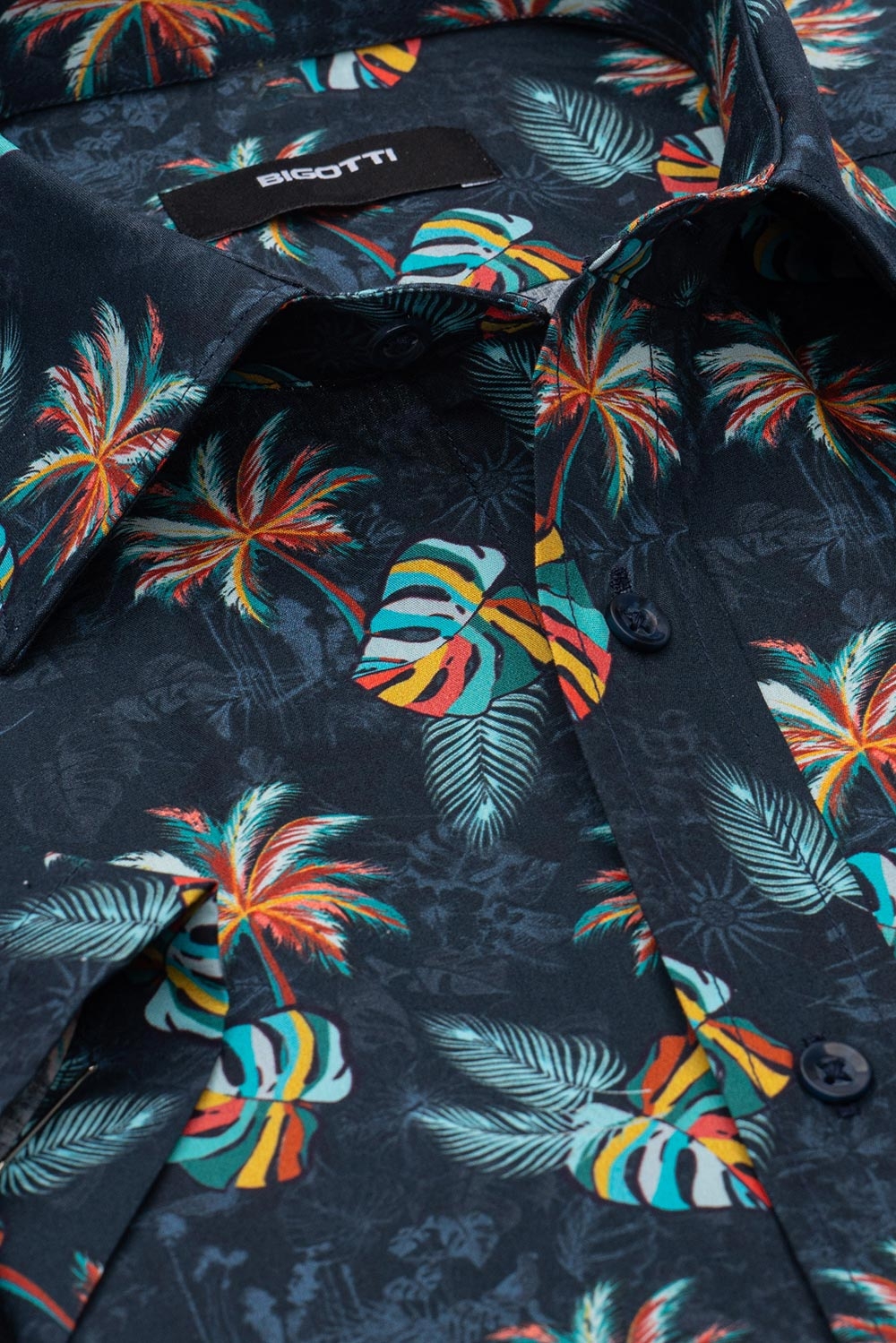 Camasa slim maneca scurta bleumarin print geometric 2