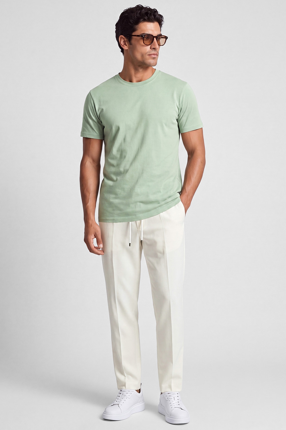 Tricou oversize verde uni guler rotund 3