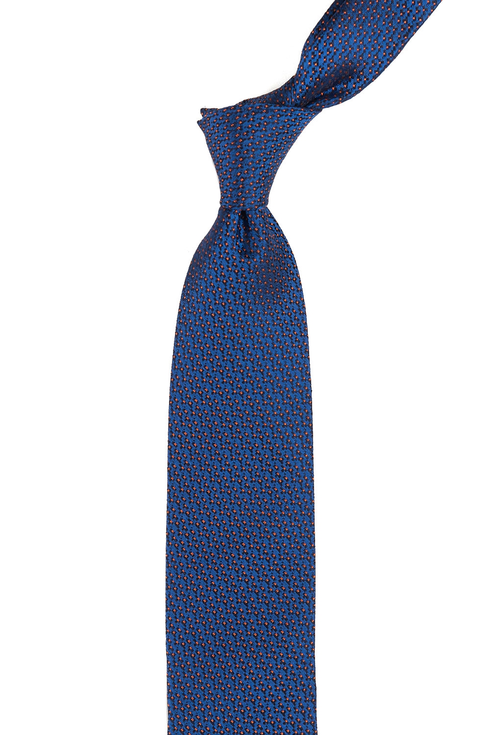 Cravata matase tesuta albastru print geometric 1