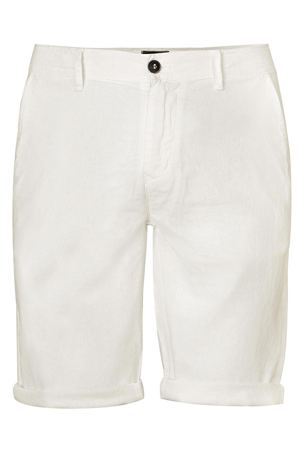 Pantaloni scurti din in slim albi uni 0