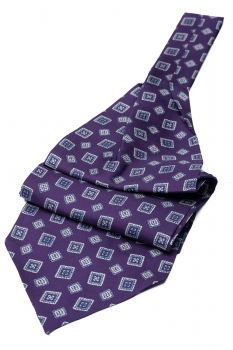 Ascot tie tip printed silk purple geometric