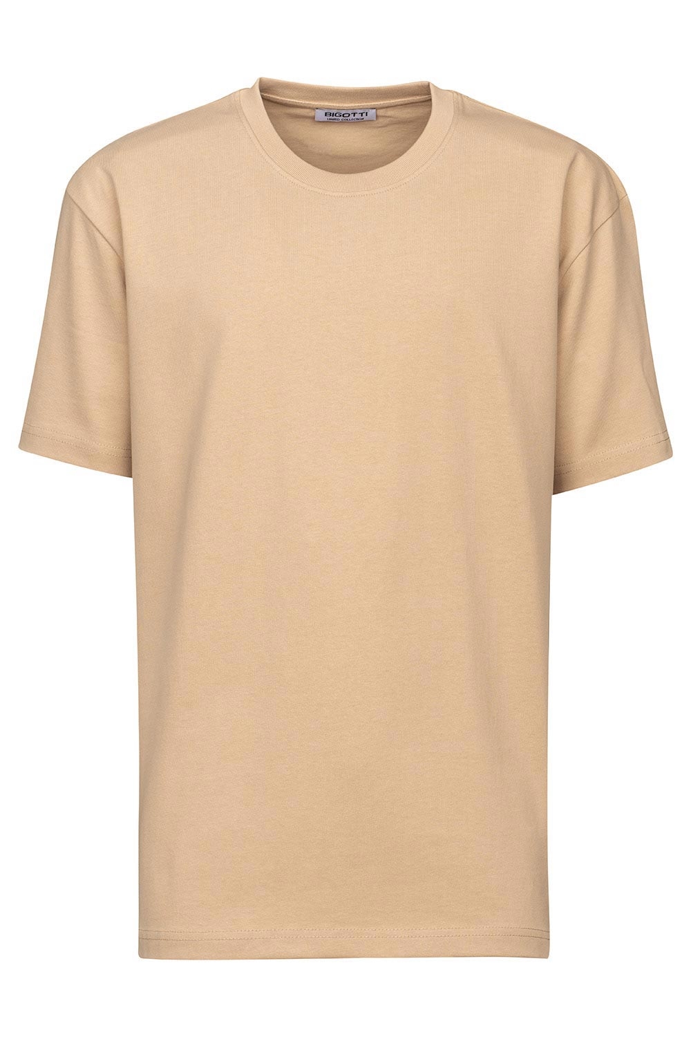 Tricou oversize bej guler rotund 1