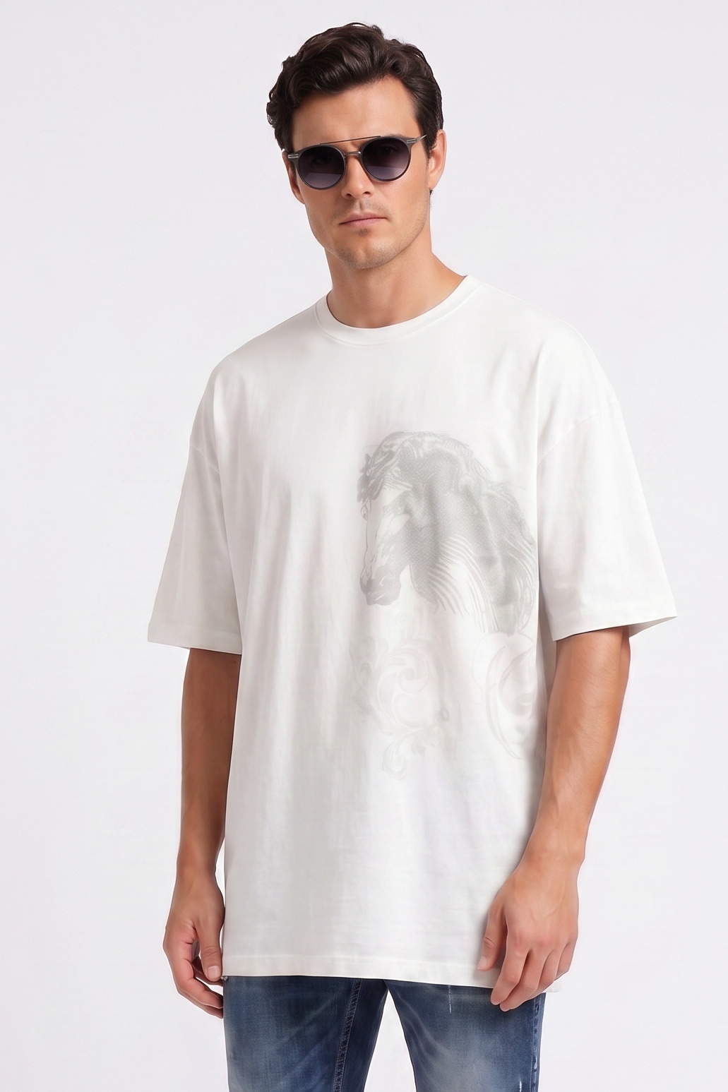 Tricou oversize alb print 0