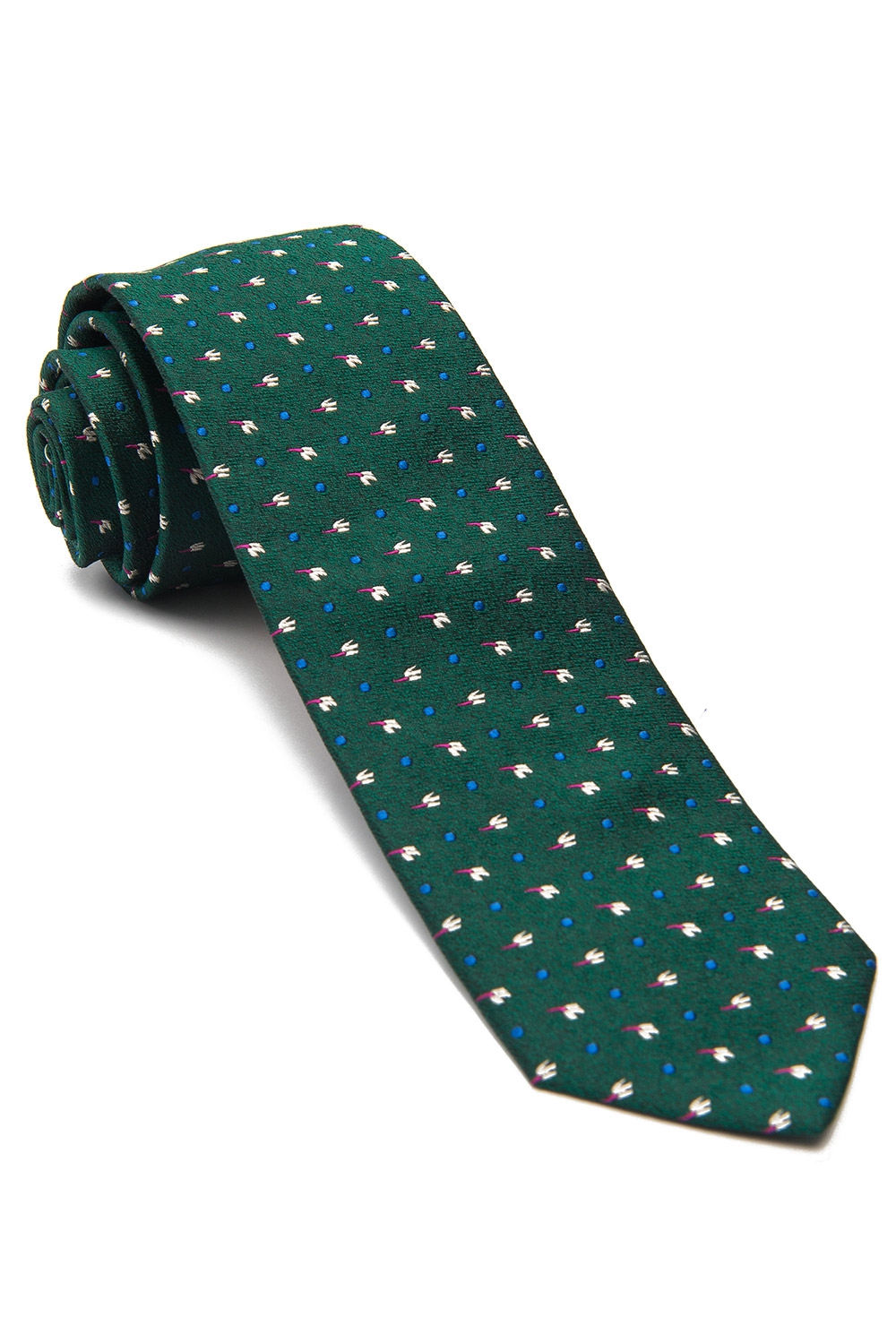 Cravata matase tesuta verde print floral 0