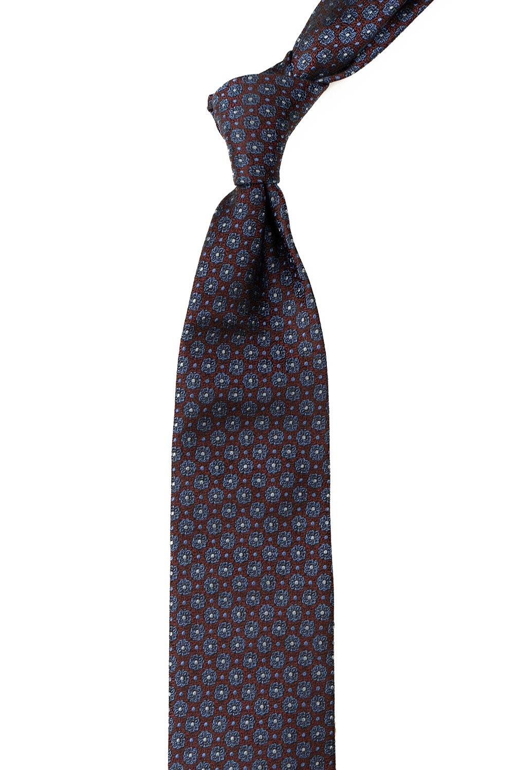 Cravata matase tesuta maro print floral 1