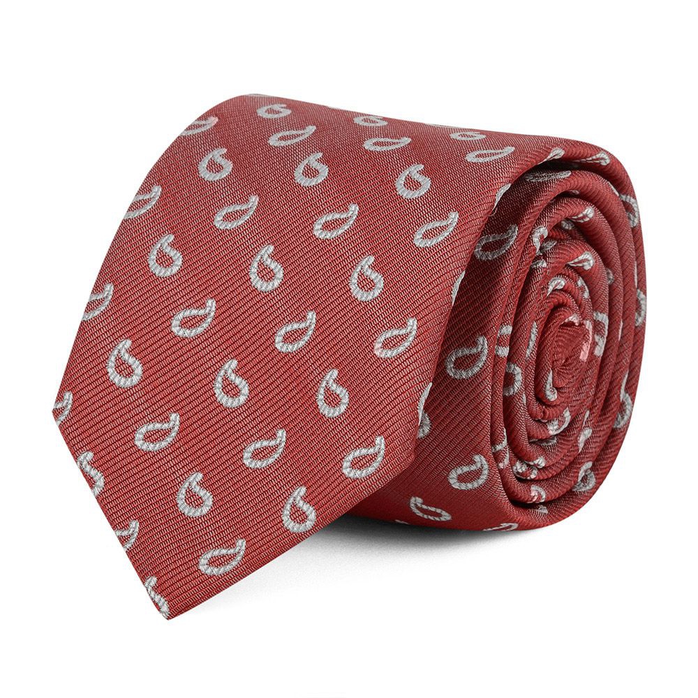 Cravata poliester rosu print paisley 3