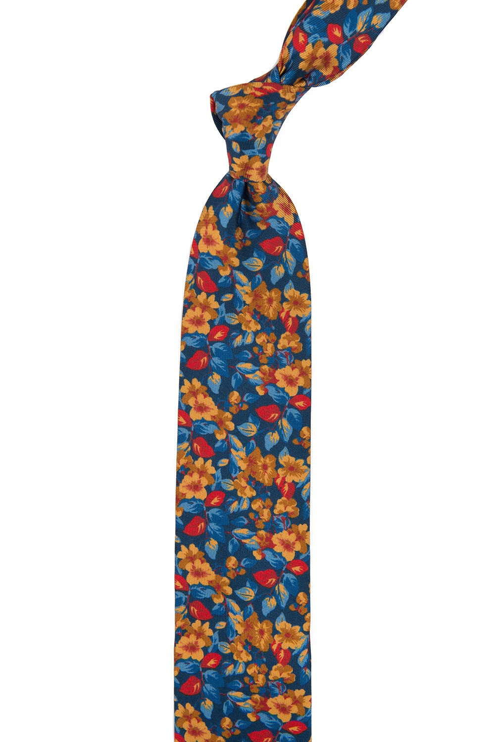 Cravata matase bleumarin print floral 1