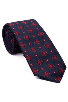 Cravata matase tesuta bleumarin print floral