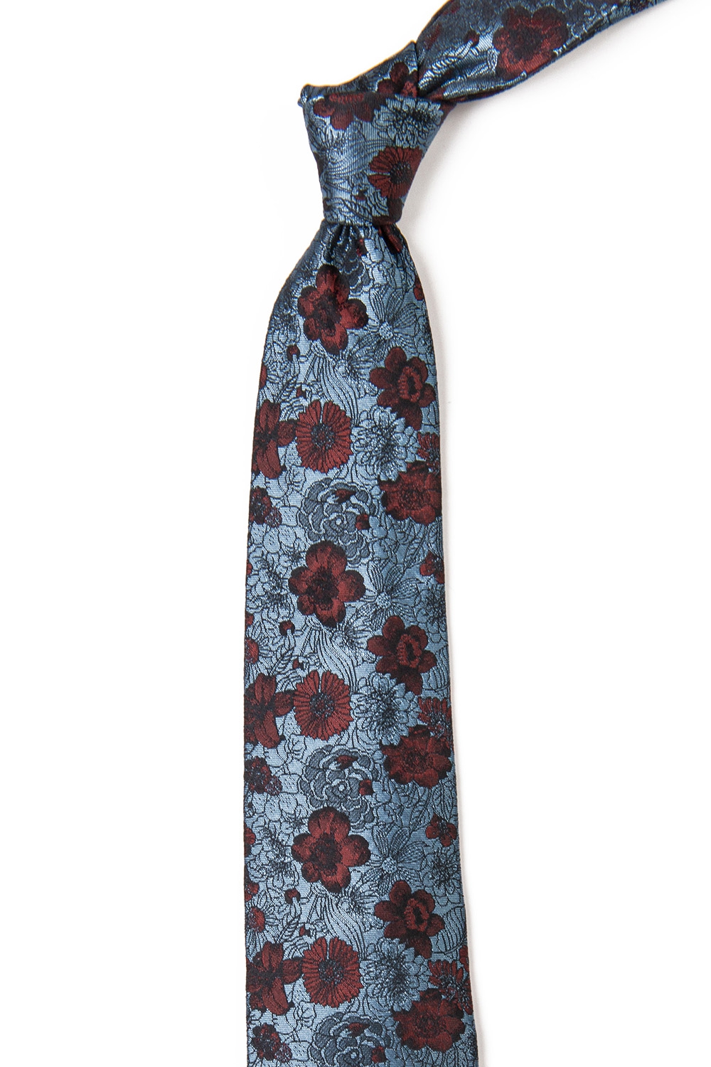 Cravata poliester tesut gri print floral 1