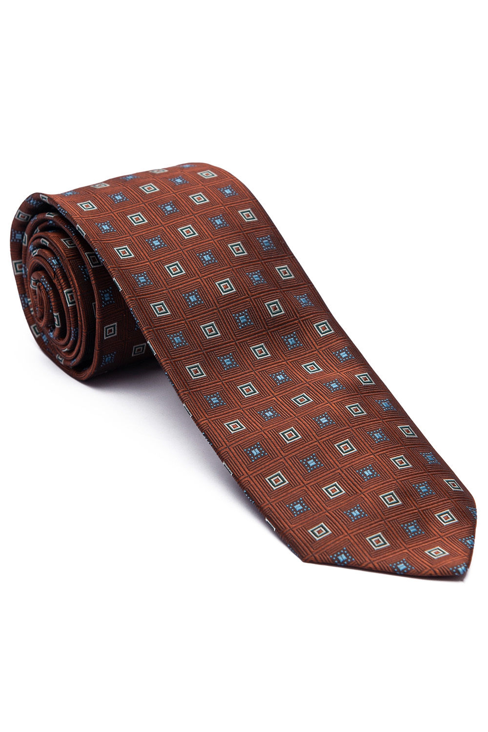 Cravata poliester tesut maro print geometric 0