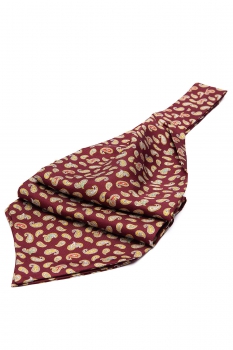 Ascot tie tip printed silk burgundy floral