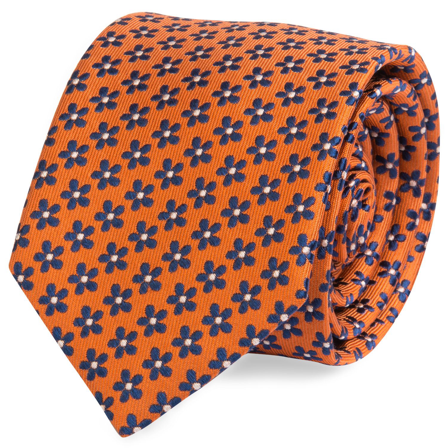 Cravata matase tesuta portocalie print floral 2