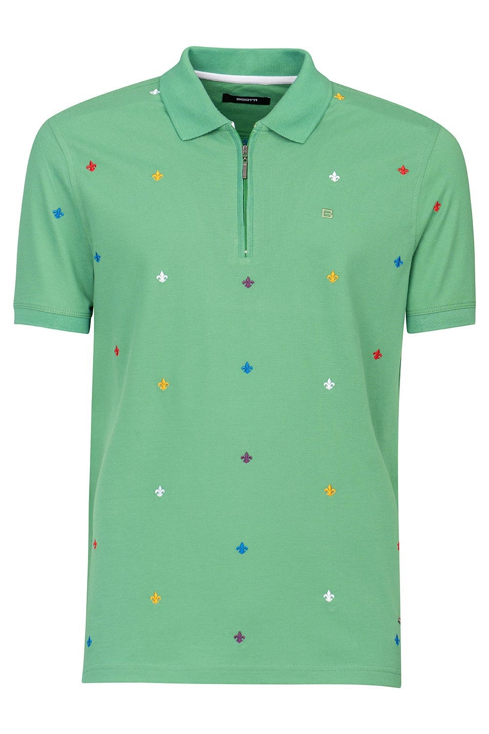 Tricou polo slim verde print geometric 1