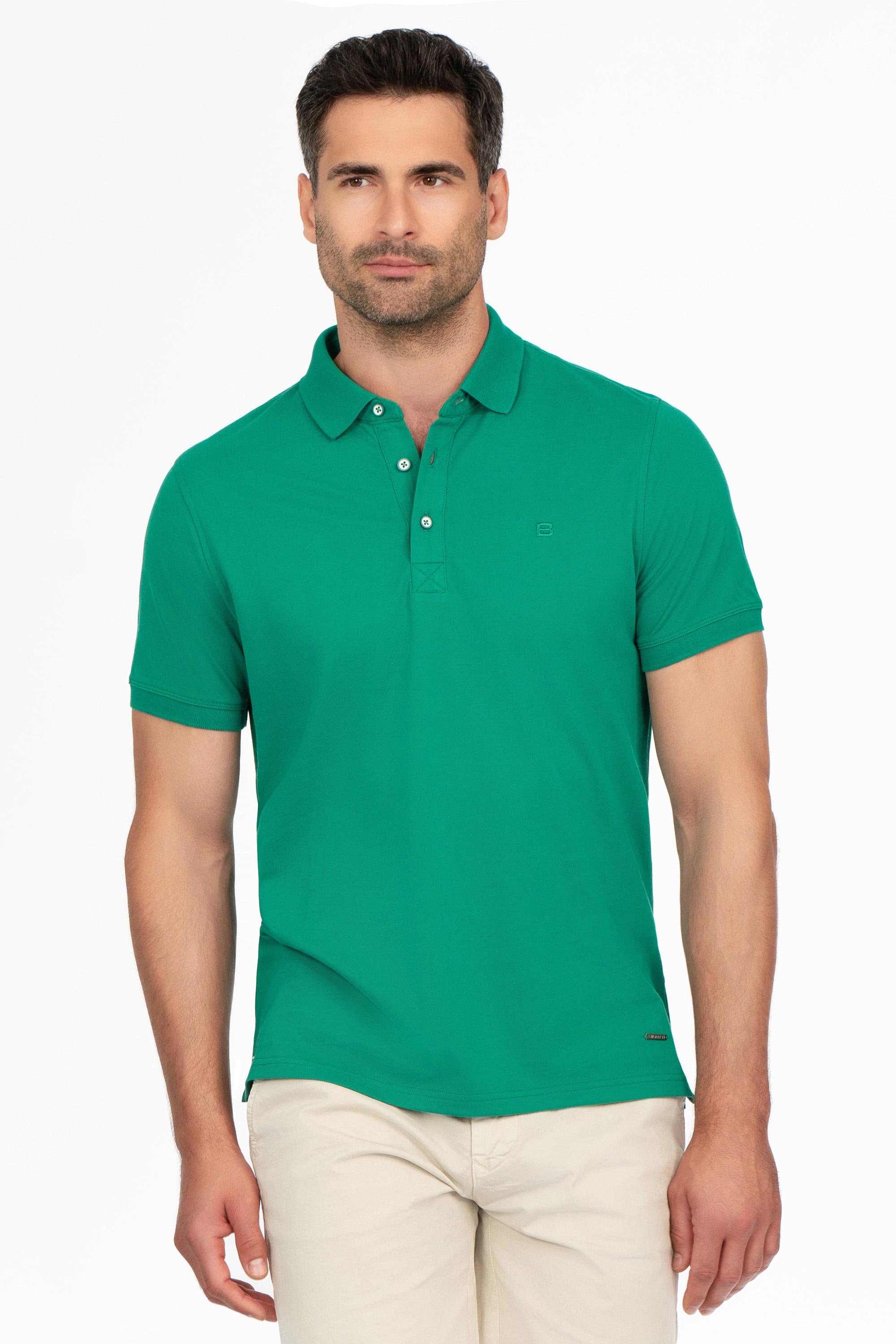 Tricou polo slim verde uni 0