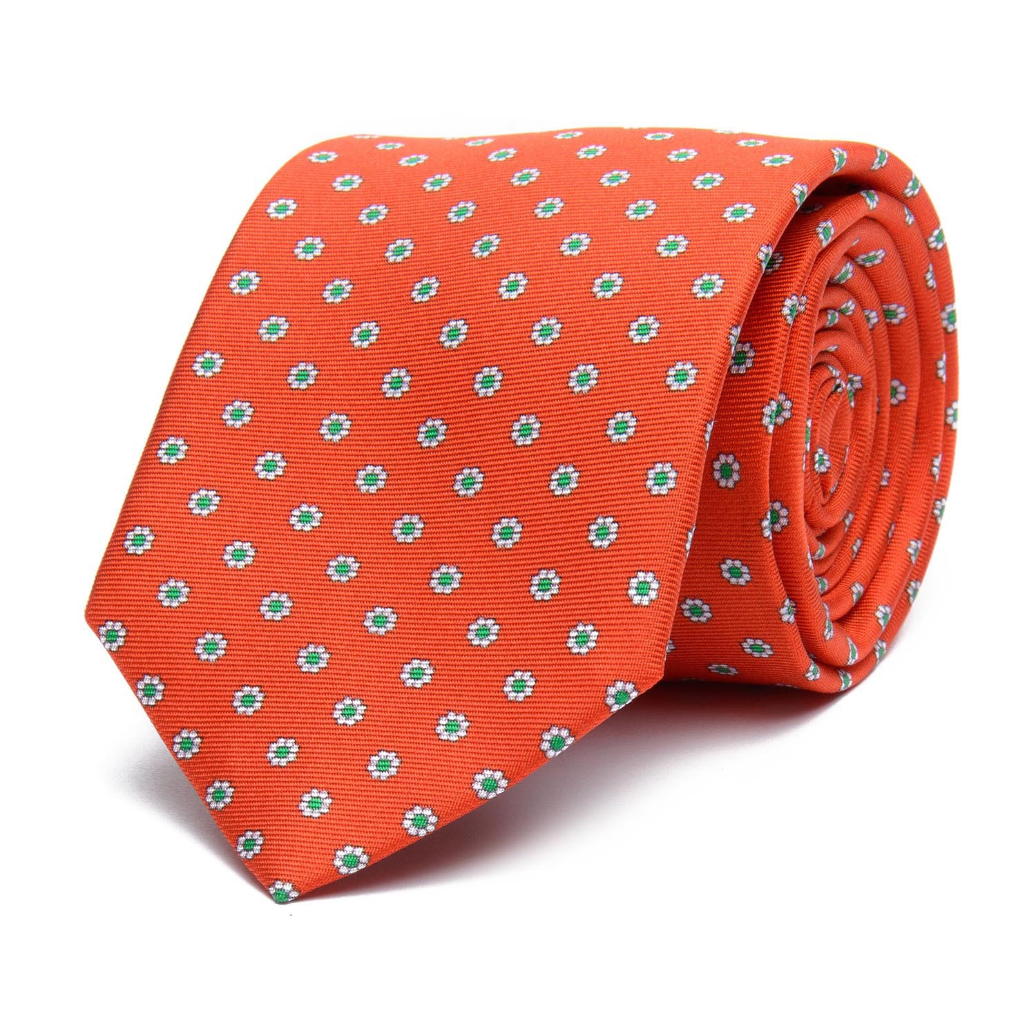 Cravata matase tesuta portocaliu print floral 2
