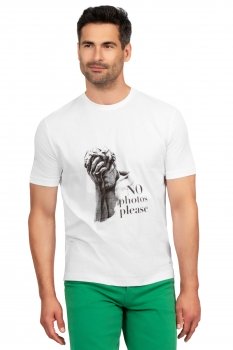 Tricou slim alb print guler rotund