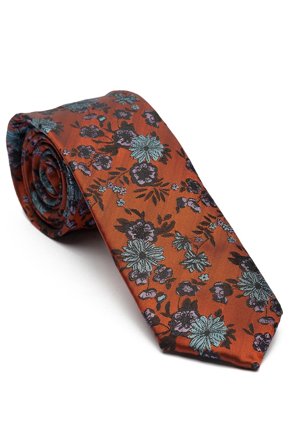 Cravata poliester tesut oranj print floral 0