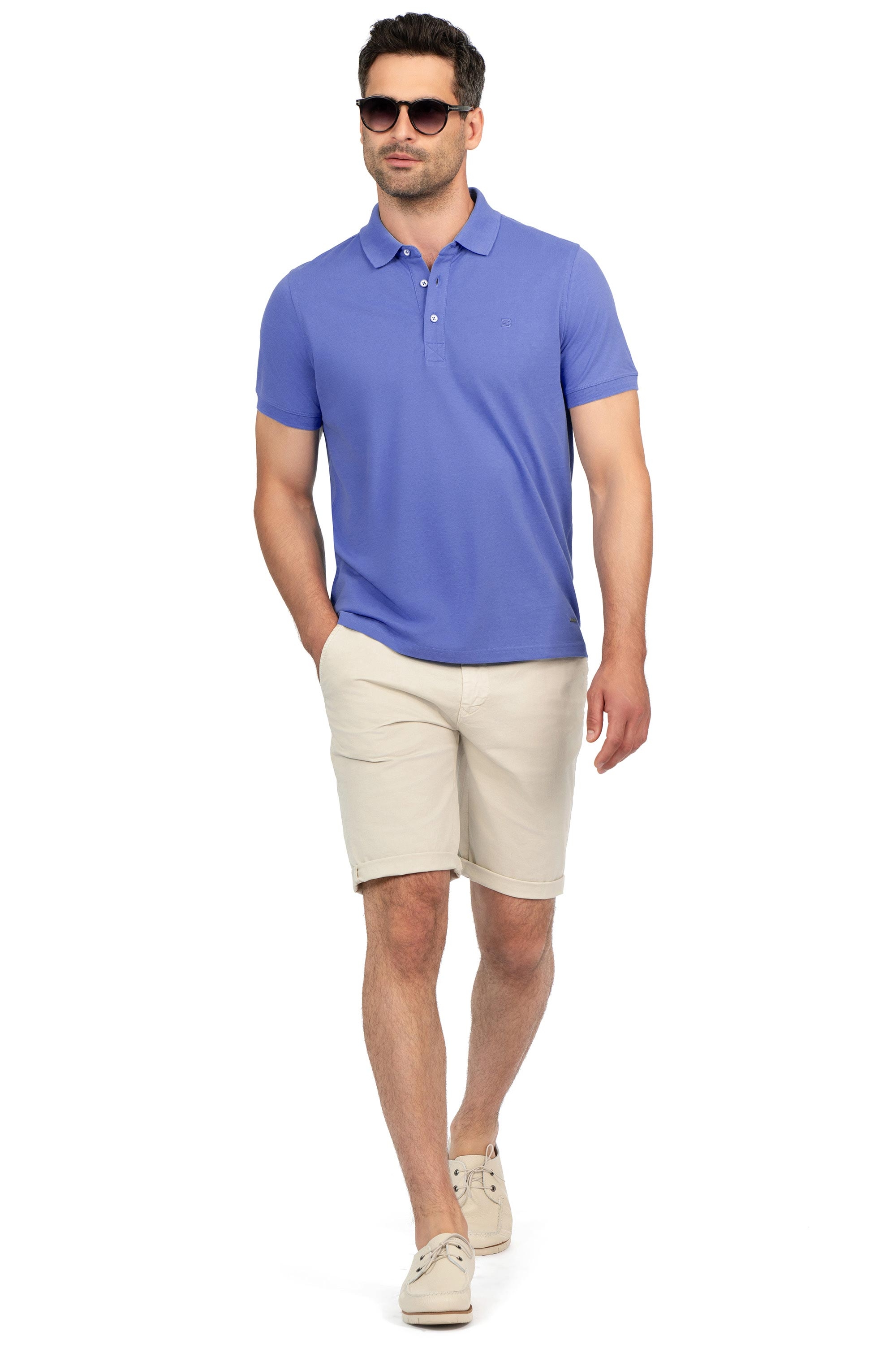 Tricou polo slim bleu uni 3