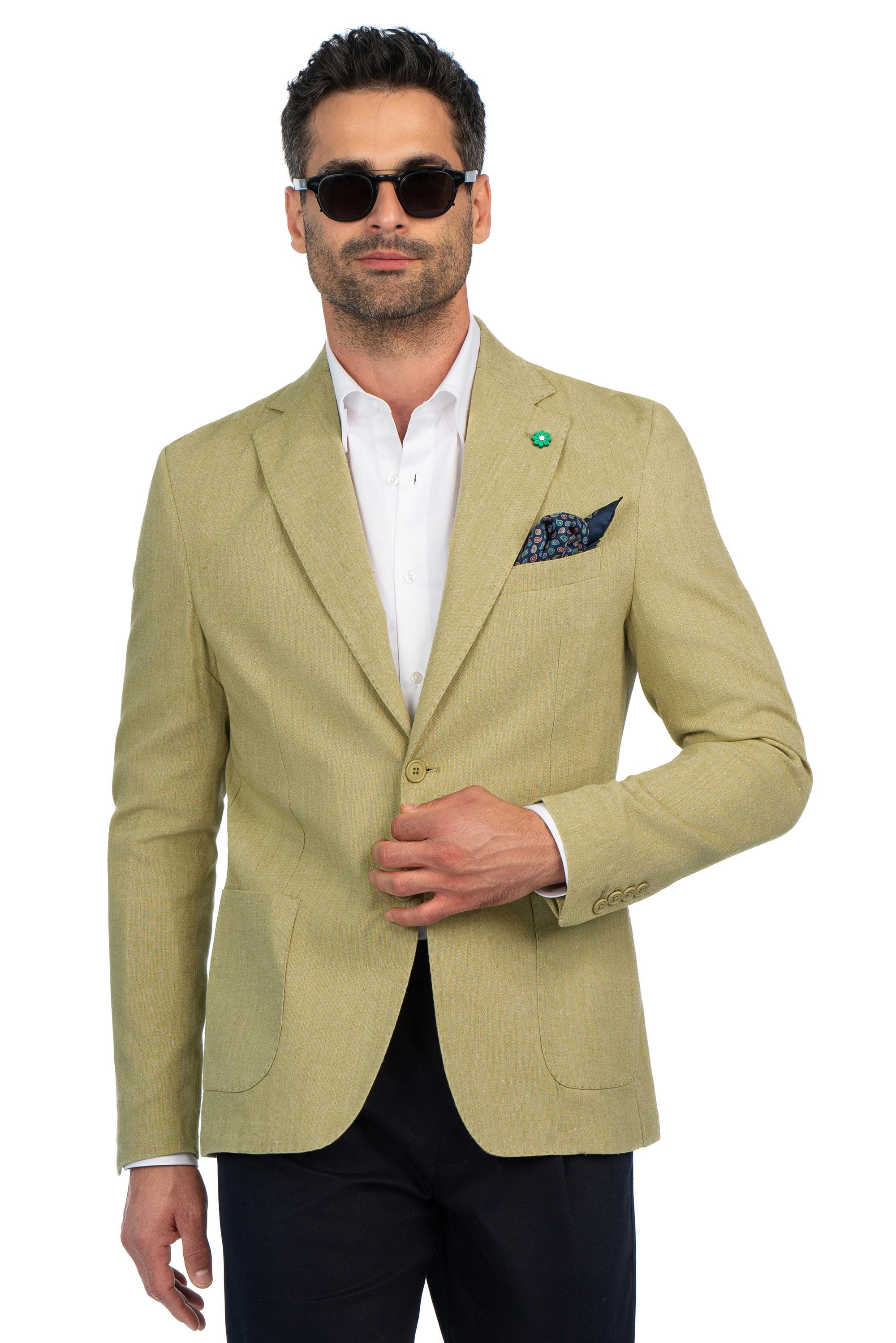 Slim body green plain blazer 0