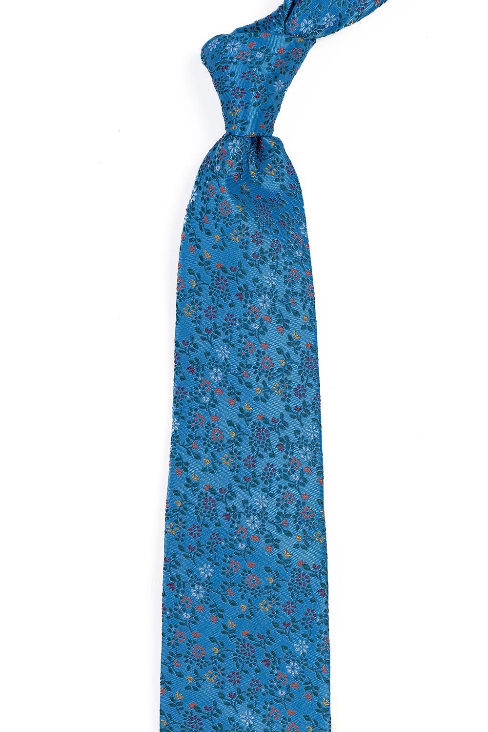 Cravata poliester tesut bleu print floral 1