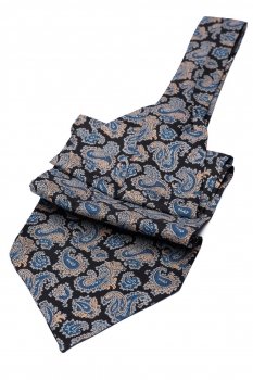 Ascot tie tip printed silk black geometric