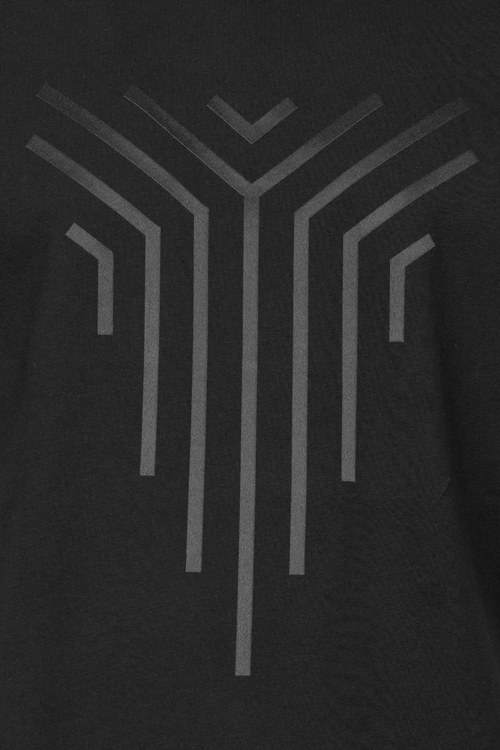 Tricou slim negru print geometric guler rotund 1