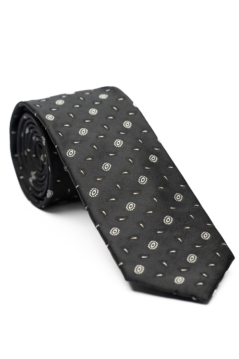 Cravata matase tesuta neagra print floral 0