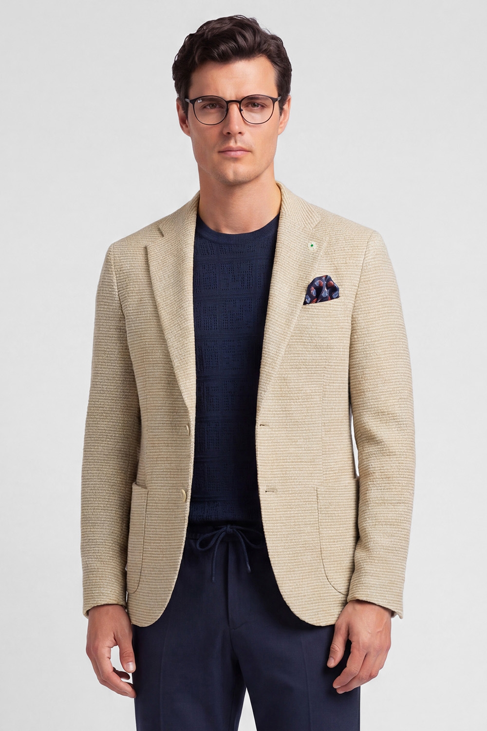 Slim body beige plain blazer 0