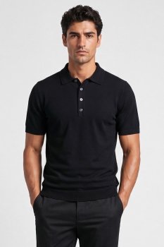 Tricou regular negru uni cu matase