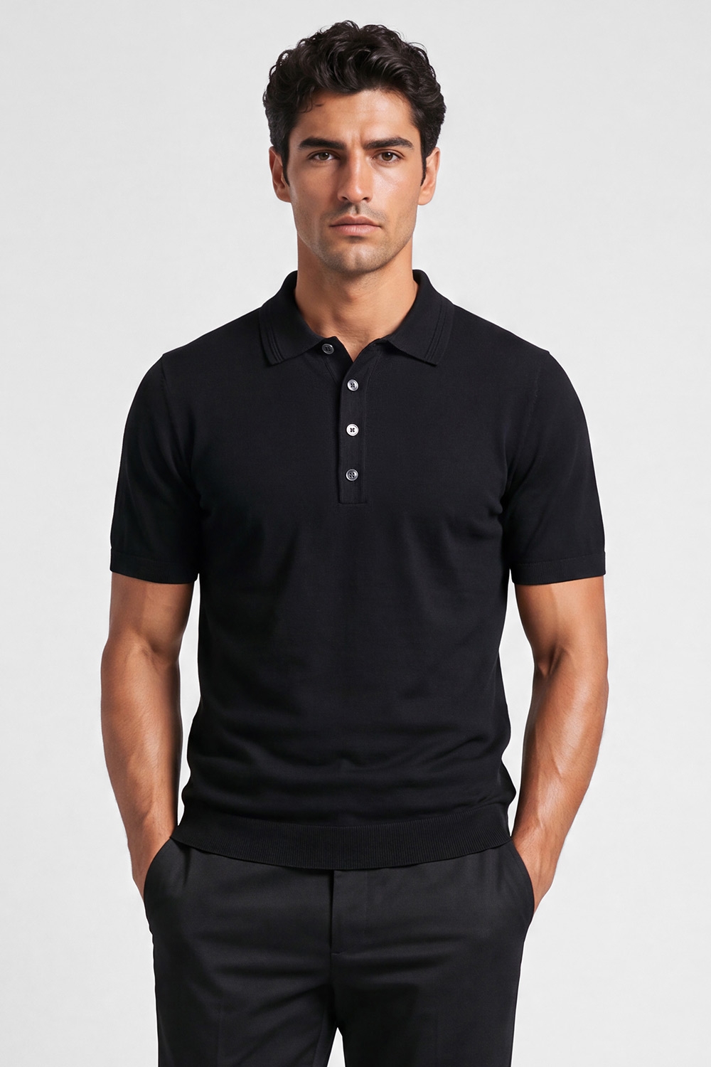 Tricou regular negru uni cu matase 0