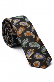 Cravata matase tesuta neagra print floral