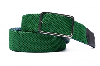 Curea dubla fata verde/albastru textil si piele naturala