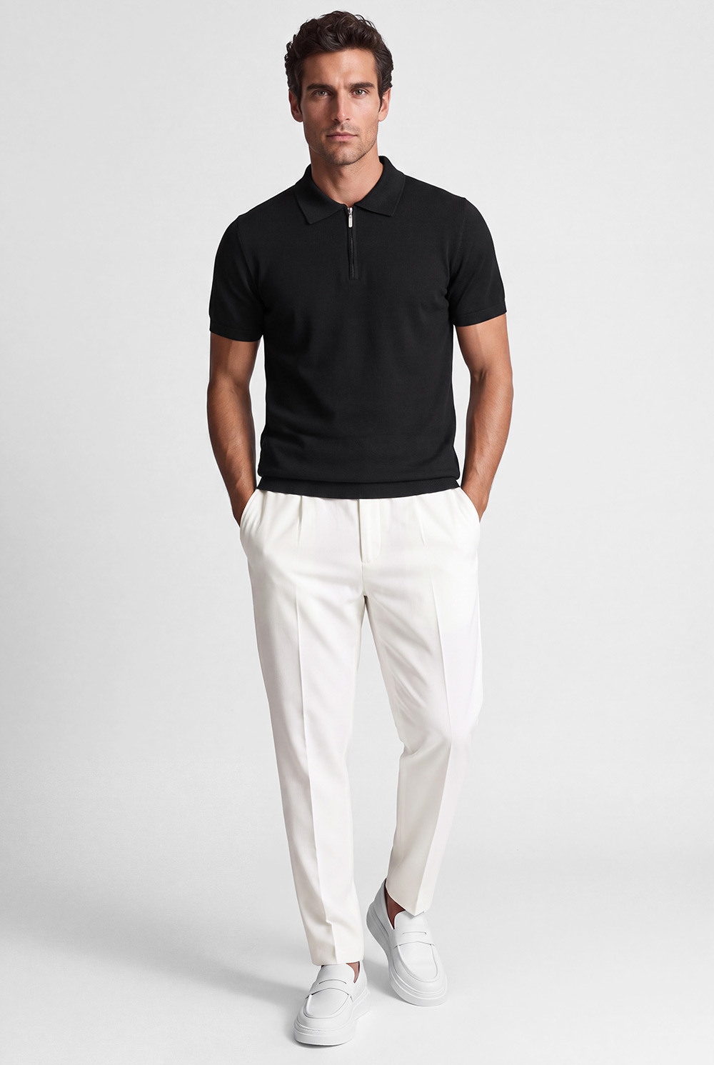 Tricou polo slim negru uni 3