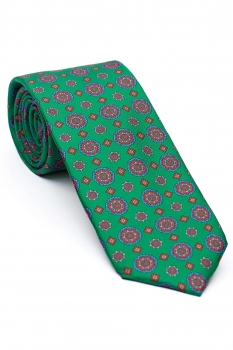 Cravata matase tesuta verde print geometric