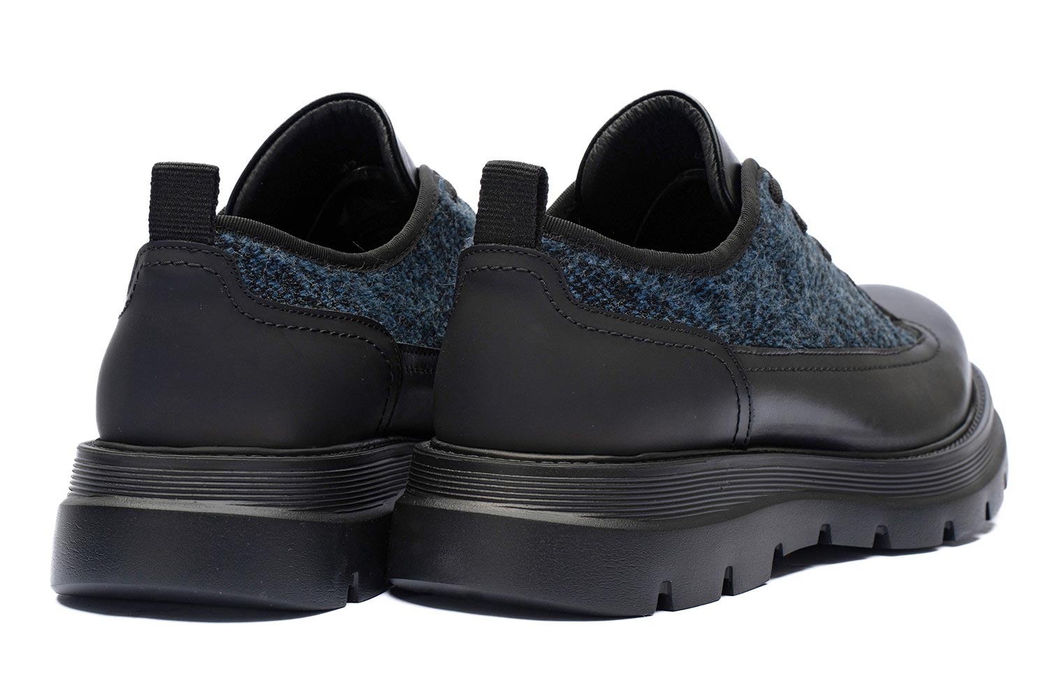 Pantofi negri piele naturala si textil talpa extra light 2