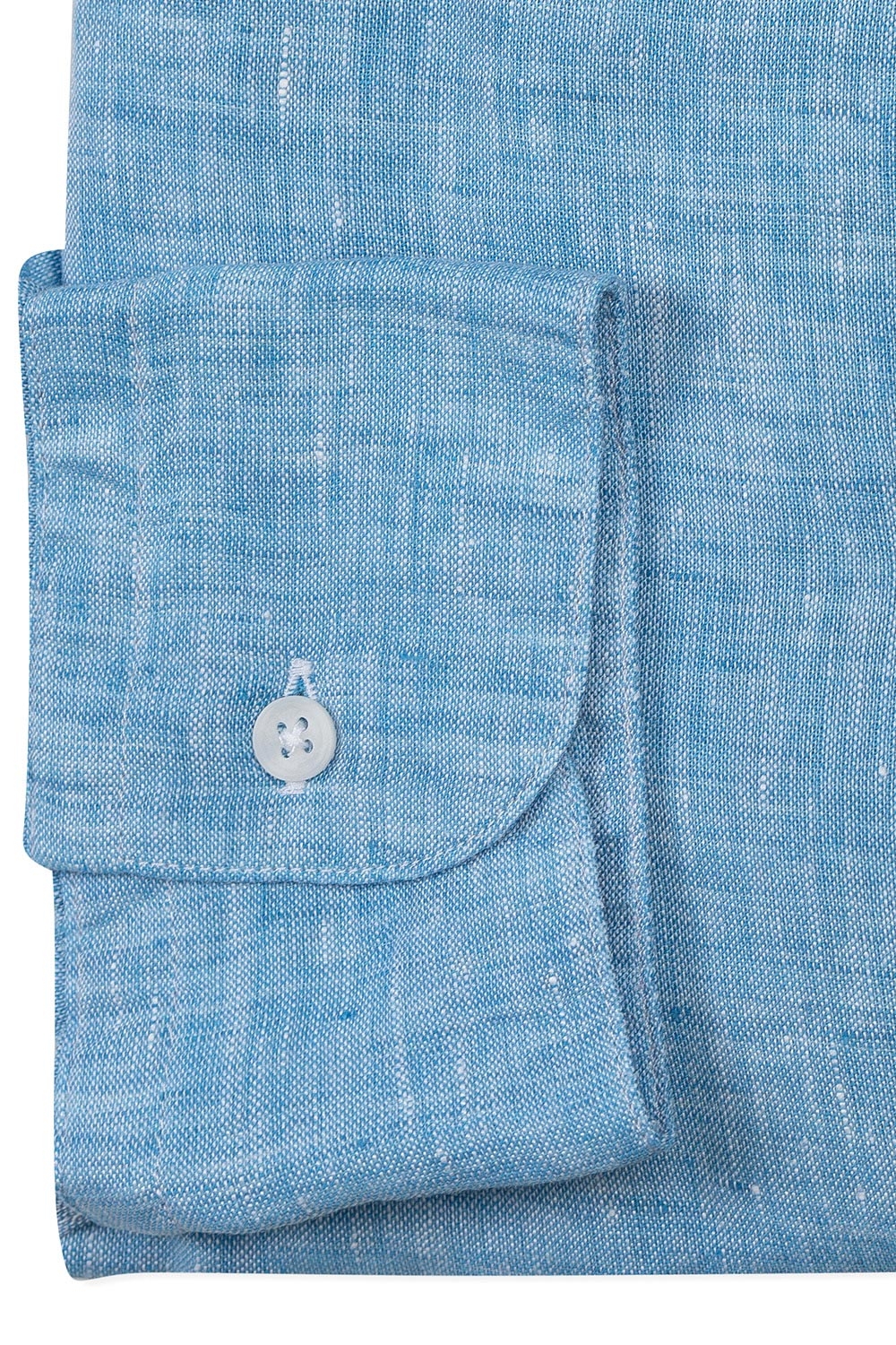 Camasa din in slim bleu guler tunica 2