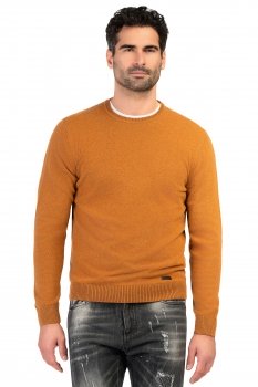 Pulover slim galben guler rotund