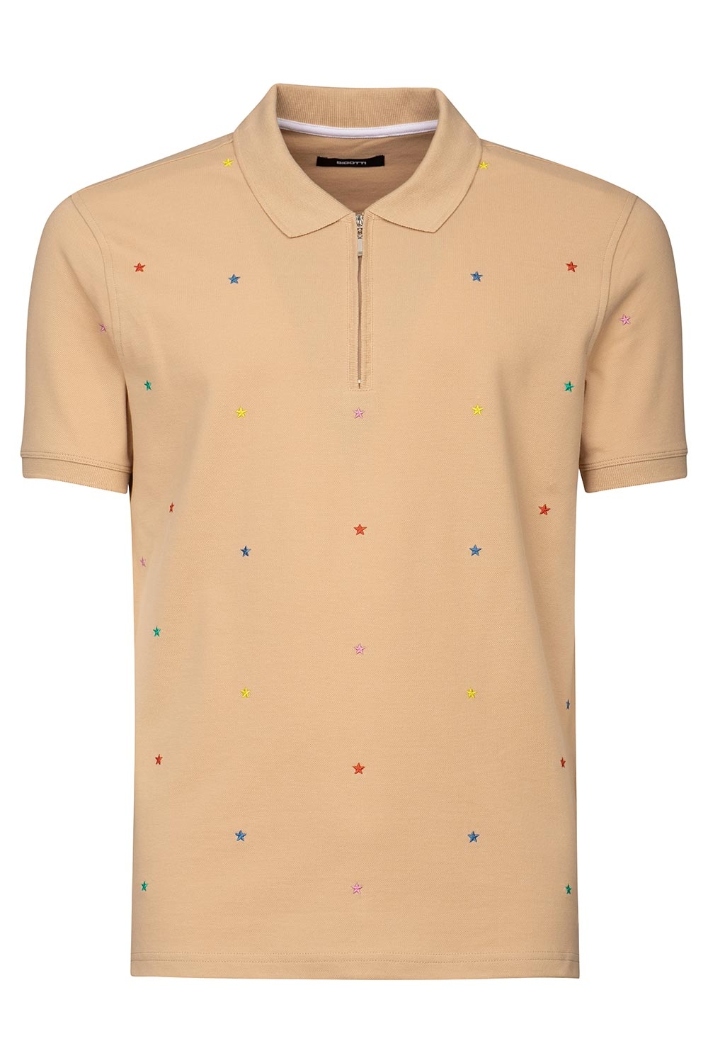 Tricou polo slim bej print geometric 0