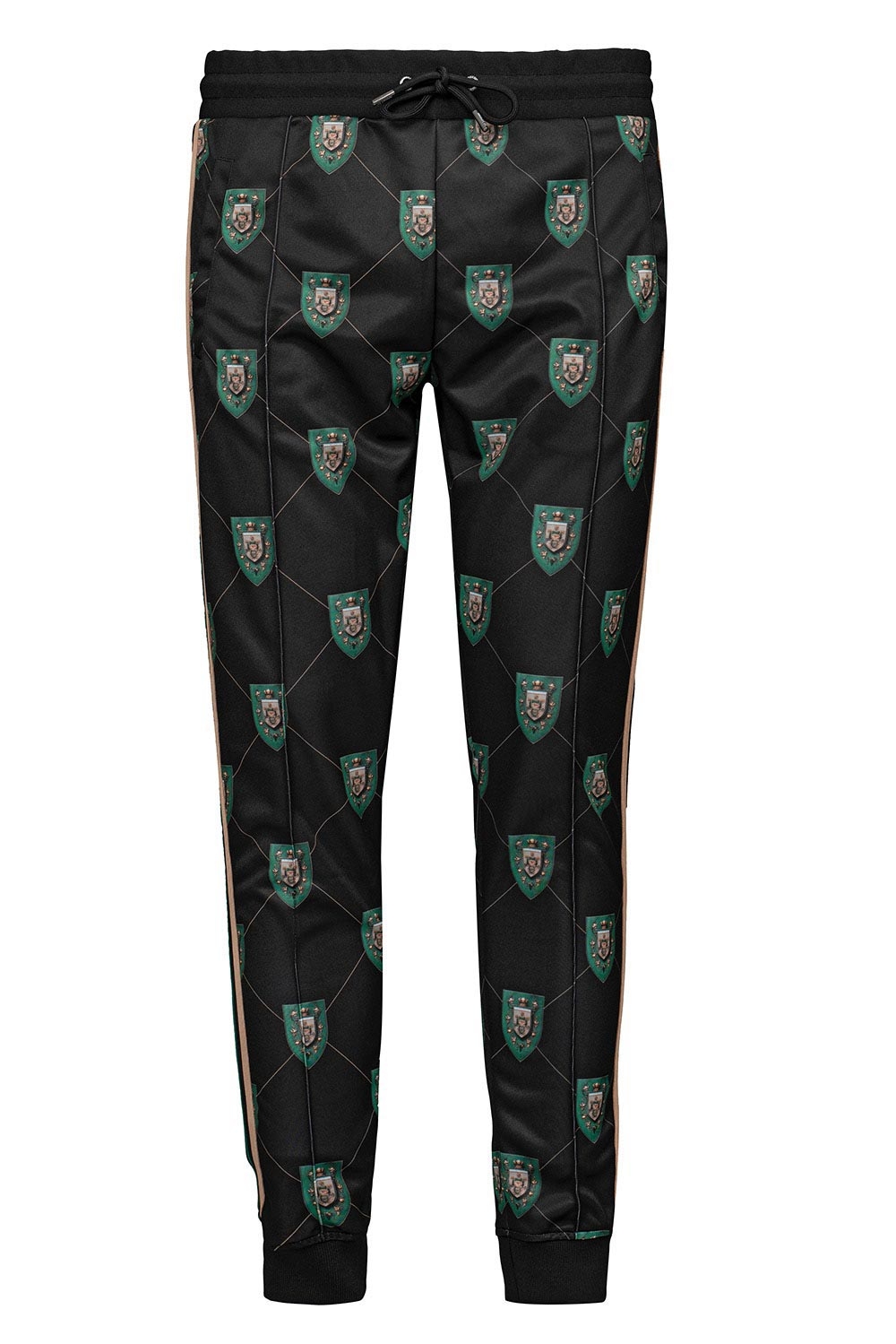 Pantaloni trening slim negri print geometric 1