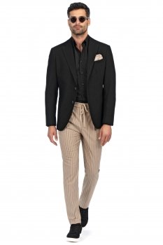 Pantaloni slim bej cu dungi