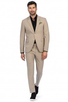 Costum slim bej in dungi