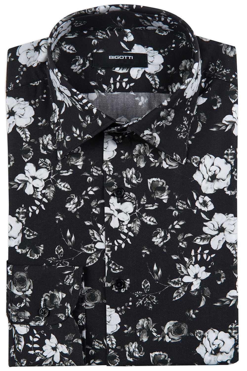 Camasa superslim neagra print floral 0