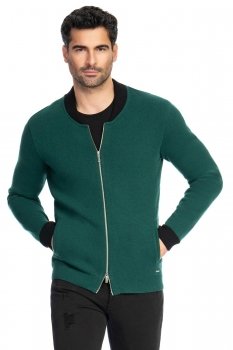 Pulover slim verde cu fermoar