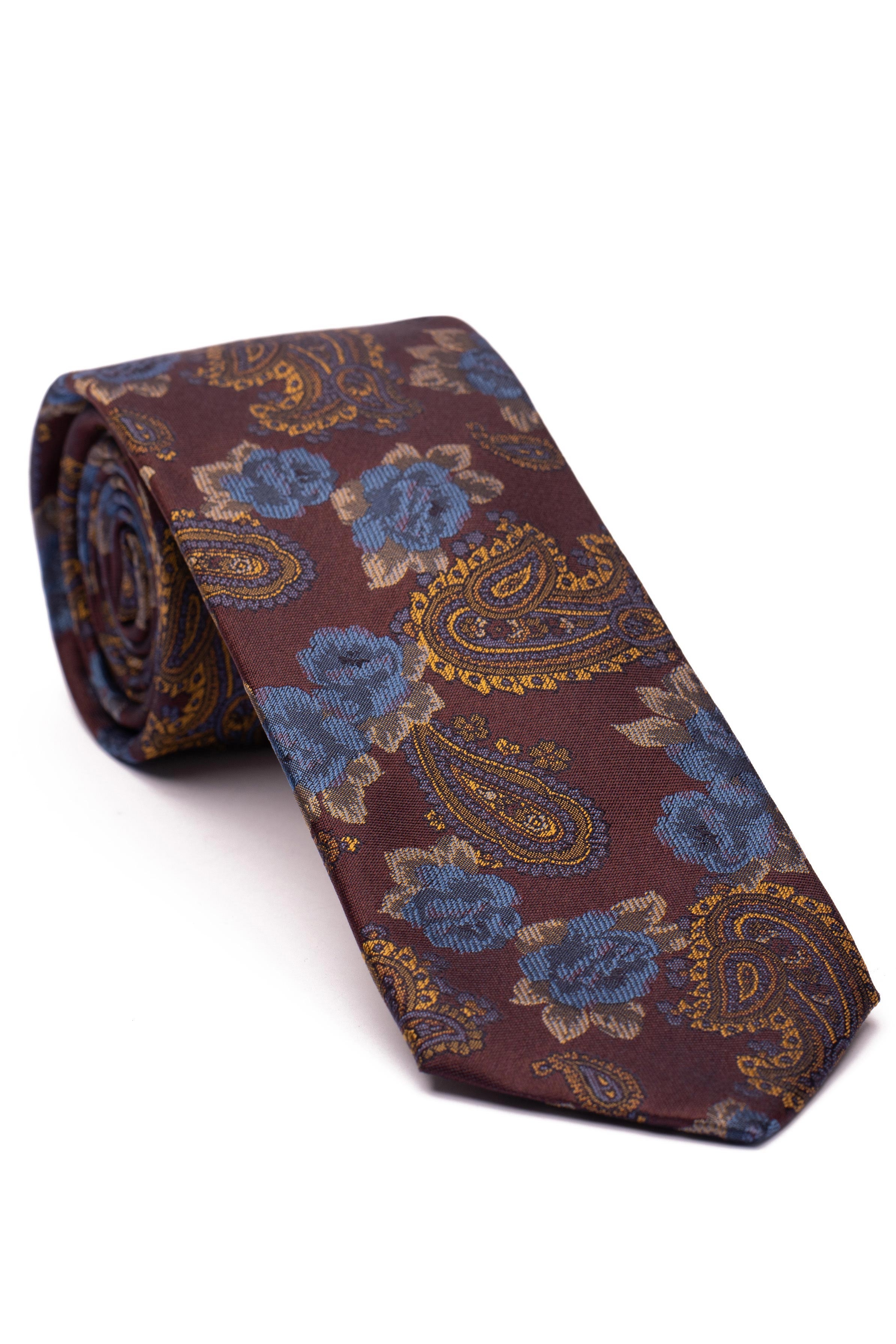 Cravata matase tesuta maro print floral 0