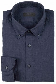 Camasa din in slim bleumarin uni