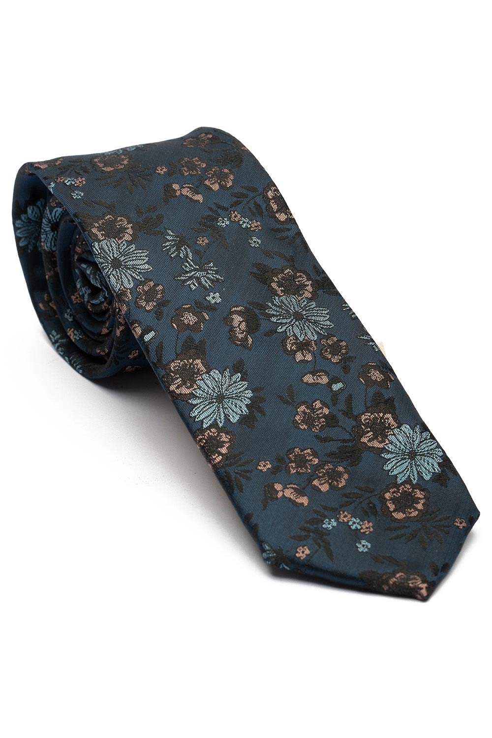 Cravata poliester tesut albastra print floral 0